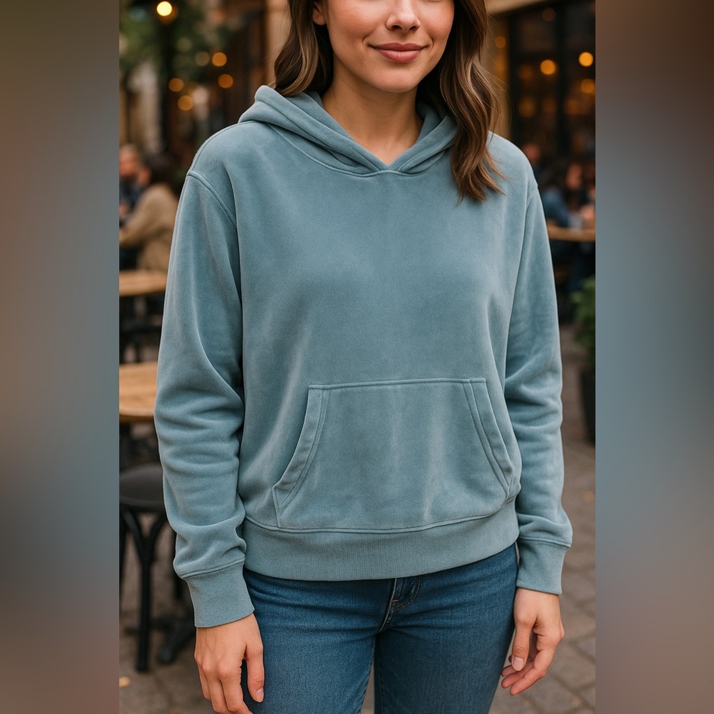 American Eagle Slate Ice Blue Velour Oversized Hoodie Size Small